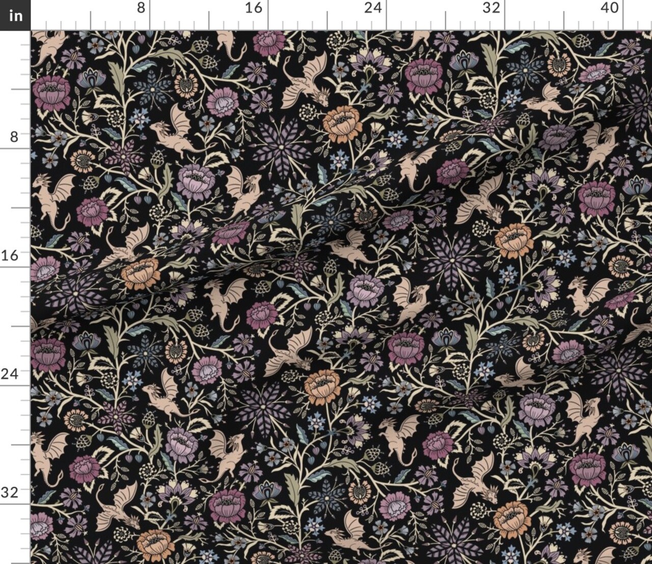 Pollinator Dragons Black Custom Printed Fabric by Spoonflower Various Fabrics by the Yard or Fat Quarter 14403755